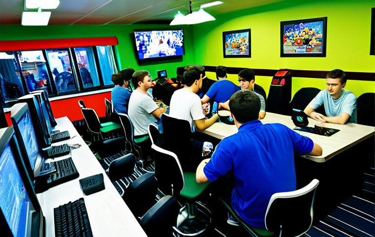 **

A group of Reverse: 1999 players, fully clothed in casual, comfortable clothing appropriate for a LAN party, gathered around computers in a brightly lit internet cafe in Moscow. The cafe is modern and clean, with posters of the game on the walls and energy drinks on the tables.  The atmosphere is friendly and focused. Perfect anatomy, natural proportions, well-formed hands. Safe for work, appropriate content, family-friendly, professional quality.

**