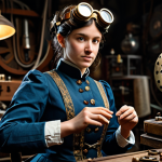 Steampunk Inventor**

A fully clothed female inventor in her workshop, surrounded by gears, blueprints, and strange devices. She wears a tailored, modest Victorian-era outfit with goggles perched on her head. Background: a dimly lit, cluttered workshop with brass and copper machinery. Style: highly detailed, cinematic lighting, perfect anatomy, correct proportions, natural pose, well-formed hands, proper finger count, natural body proportions. safe for work, appropriate content, fully clothed, professional, modest, family-friendly.

**