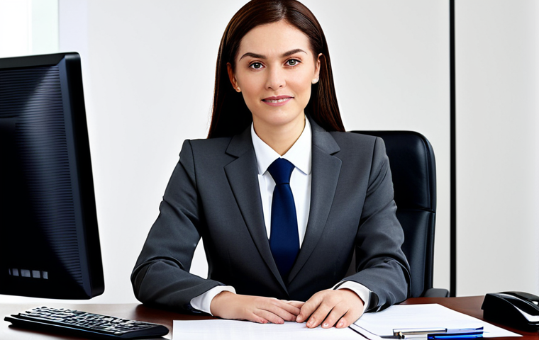A professional businesswoman in a modest business suit, sitting at a desk in a modern office, fully clothed, appropriate attire, safe for work, perfect anatomy, natural proportions, professional photography, high quality.
