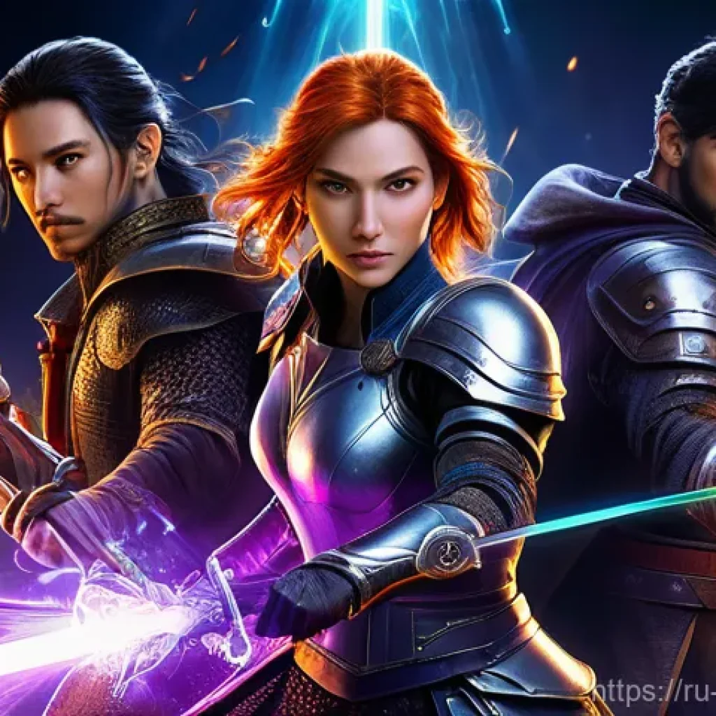 리버스 1999 최고 효율 연계기술 - "An epic fantasy team, inspired by tactical RPGs like 'Reverse: 1999', stands united on a shimmering...