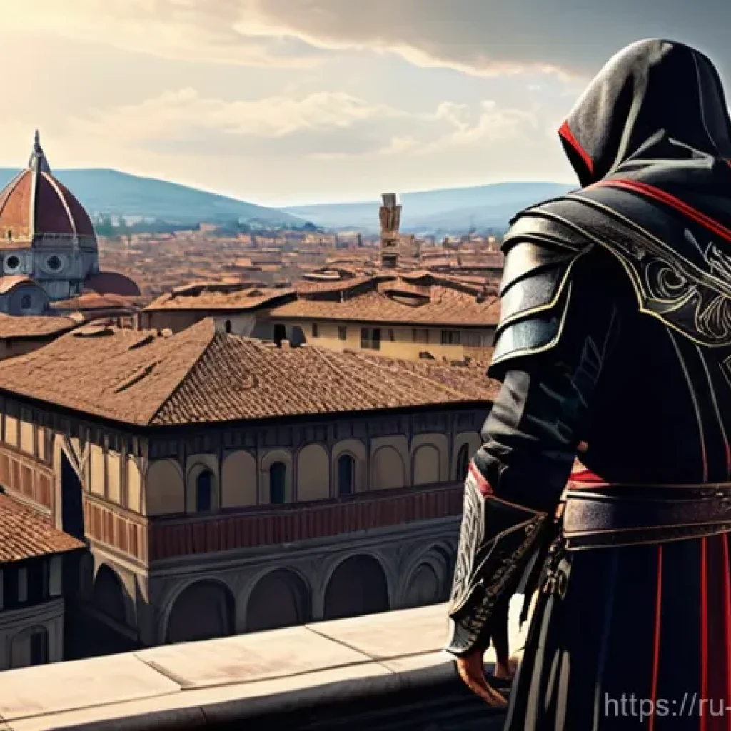 리버스 1999 패치노트 리뷰 - A highly detailed, cinematic illustration of Ezio Auditore da Firenze, wearing his iconic Assassin's...