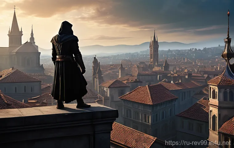 리버스 1999 신규 클래스 발표 - **Prompt: Reverse: 1999 Arcanists in Assassin's Creed Collaboration on Rooftops**
    A dynamic, wid...