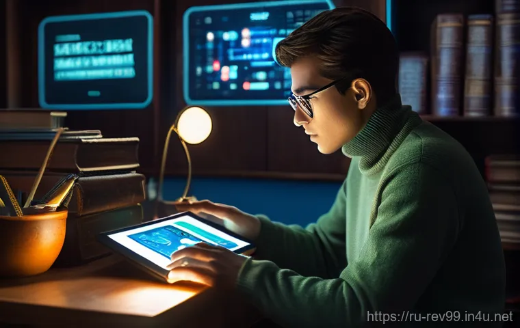 리버스 1999 공식 포럼 참여법 - A curious young man, dressed in a stylish retro-futuristic outfit with subtle hints of late 20th-cen...