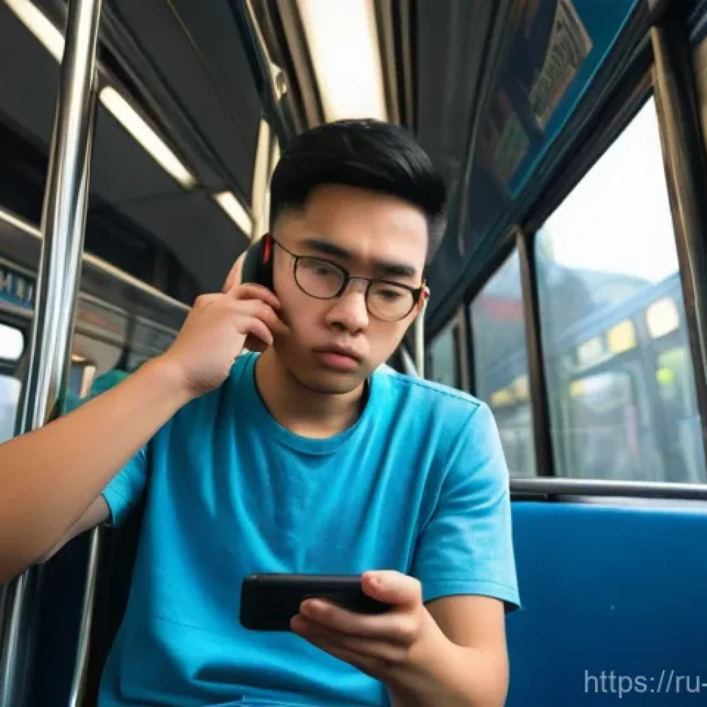 리버스 1999 추천 게임패드 - **Prompt:** A young adult, around 20 years old, sitting on a public bus or subway train, looking vis...