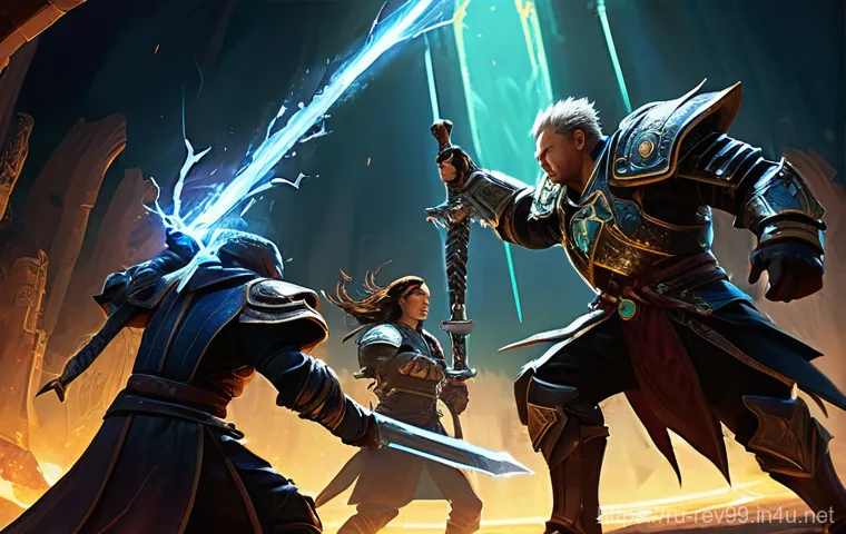 리버스 1999 최종 보스 공략 - A climactic battle scene featuring three distinct characters from the game "Reverse: 1999" facing of...