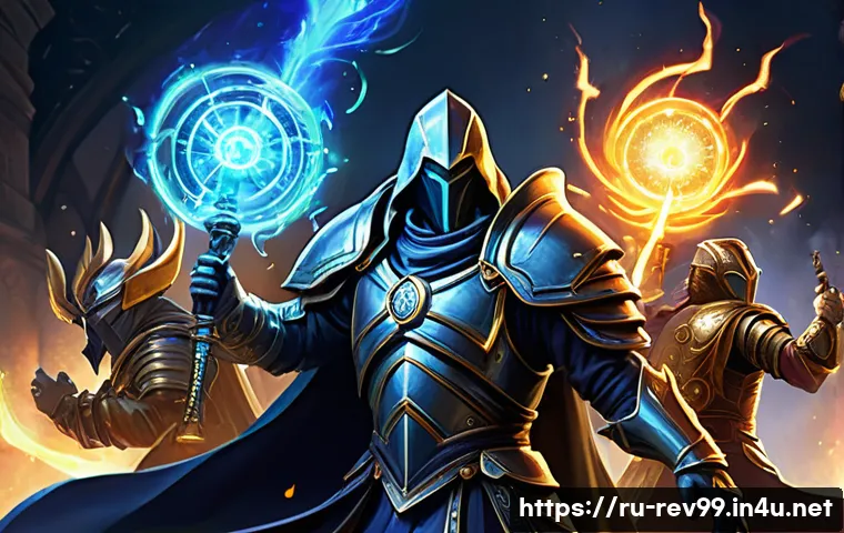 리버스 1999 최고 유저의 인터뷰 - **A dynamic illustration of three diverse Arcanists from 'Reverse: 1999' engaged in a fierce but str...