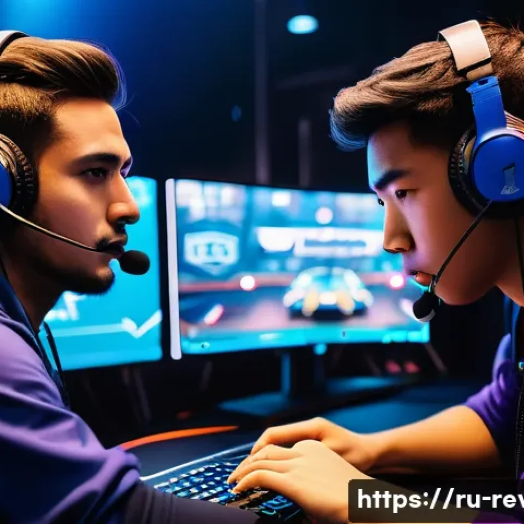 리버스 1999 PvP 토너먼트 정보 - A dynamic esports tournament scene featuring diverse players intensely focused on their computer scr...