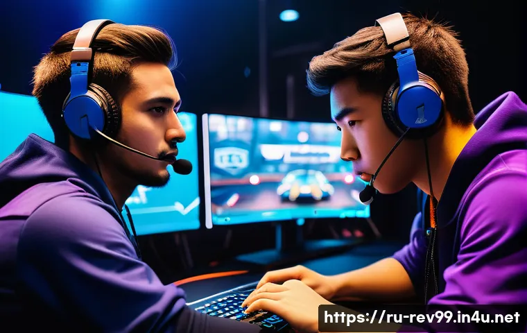 리버스 1999 PvP 토너먼트 정보 - A dynamic esports tournament scene featuring diverse players intensely focused on their computer scr...