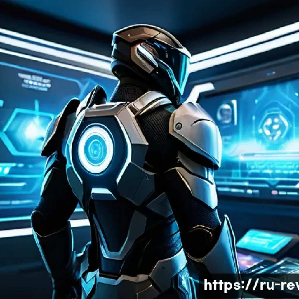 리버스 1999 유료 아이템 분석 - A detailed digital illustration of a futuristic game character enhancement interface, featuring a ma...