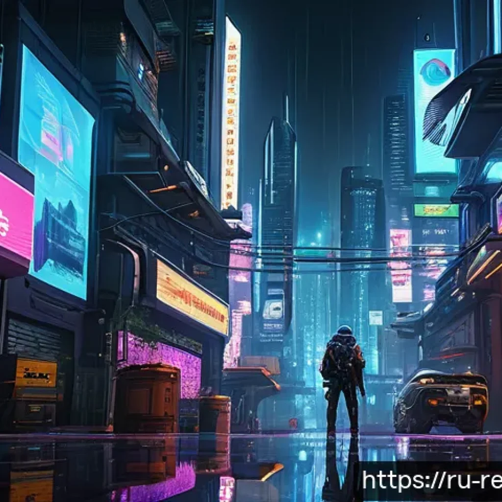 리버스 1999 유저가 제작한 모드 - A richly detailed scene of a futuristic cyberpunk city at night, featuring neon-lit skyscrapers and ...