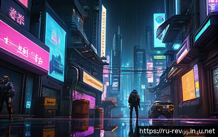 리버스 1999 유저가 제작한 모드 - A richly detailed scene of a futuristic cyberpunk city at night, featuring neon-lit skyscrapers and ...