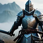 리버스 1999 초보자를 위한 기본 팁 - A dynamic fantasy warrior character in mid-battle stance, wearing intricately designed heavy armor w...