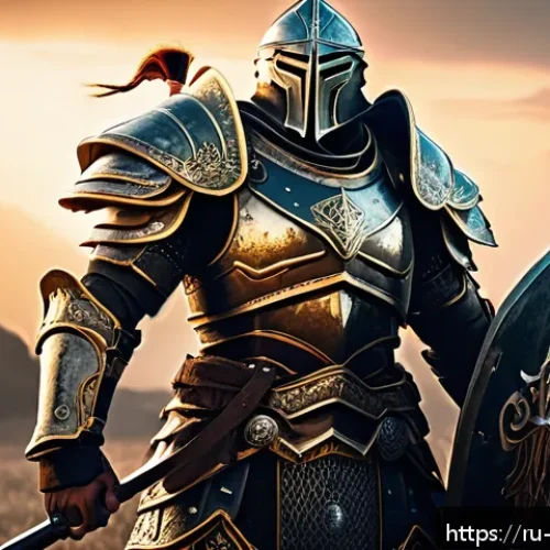리버스 1999 커스터마이징 옵션 가이드 - A detailed digital illustration of a warrior character in heavy armor designed for maximum defense a...