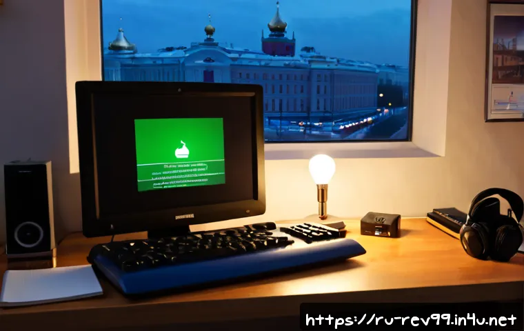 Home 17 리버스 1999 비주얼 노벨 요소 분석 - Photorealistic editorial scene of a Russian gaming journalist’s desk in a cozy Moscow apartment at d...