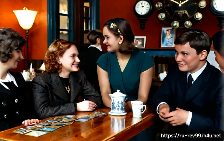 리버스 1999 팬 커뮤니티 이벤트 - Photorealistic community fan event in a cozy Moscow-style cultural café, diverse young adult attende...
