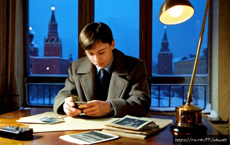 리버스 1999 세계관 속 숨겨진 이야기 - Photorealistic cinematic scene of a hidden alternate-history mystery in 1990s Moscow: a thoughtful y...